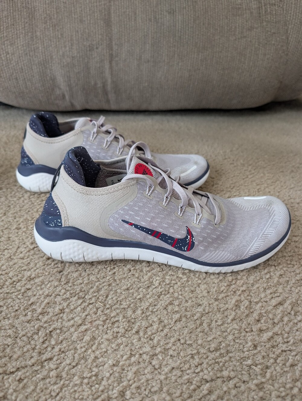 Nike Men’s Gray and Navy Sneakers with Red Detail